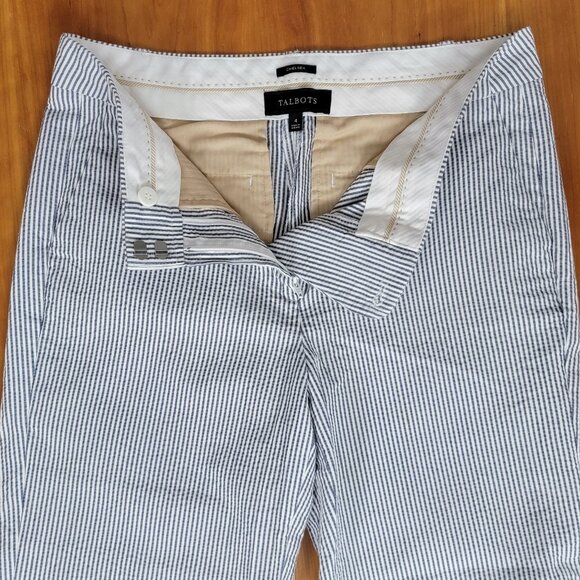 NWOT Talbots Blue White Striped Chelsea Seersucker Capri Pants - 4 - Picture 4 of 9